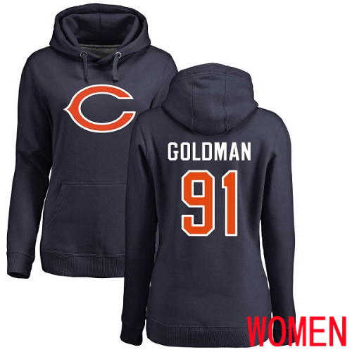 Chicago Bears Navy Blue Women Eddie Goldman Name and Number Logo NFL Football #91 Pullover Hoodie Sweatshirts